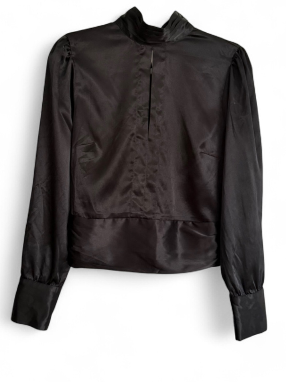 Musier Paris Black Satin Long-Sleeve Blouse